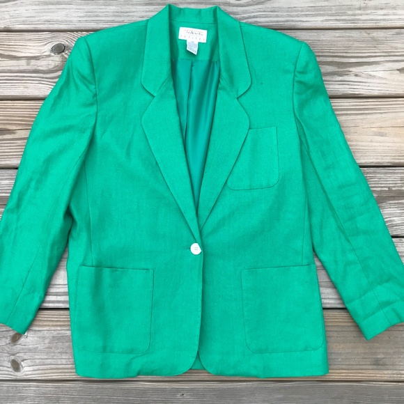 Talbots Petite Women Blazer Green One Button Linen - Picture 2 of 8